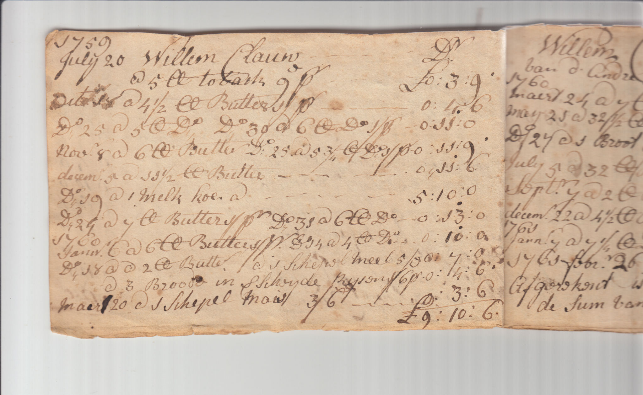 BH105 Pg 2, 1759-1771 & 1783 - Farm Sales Account Book